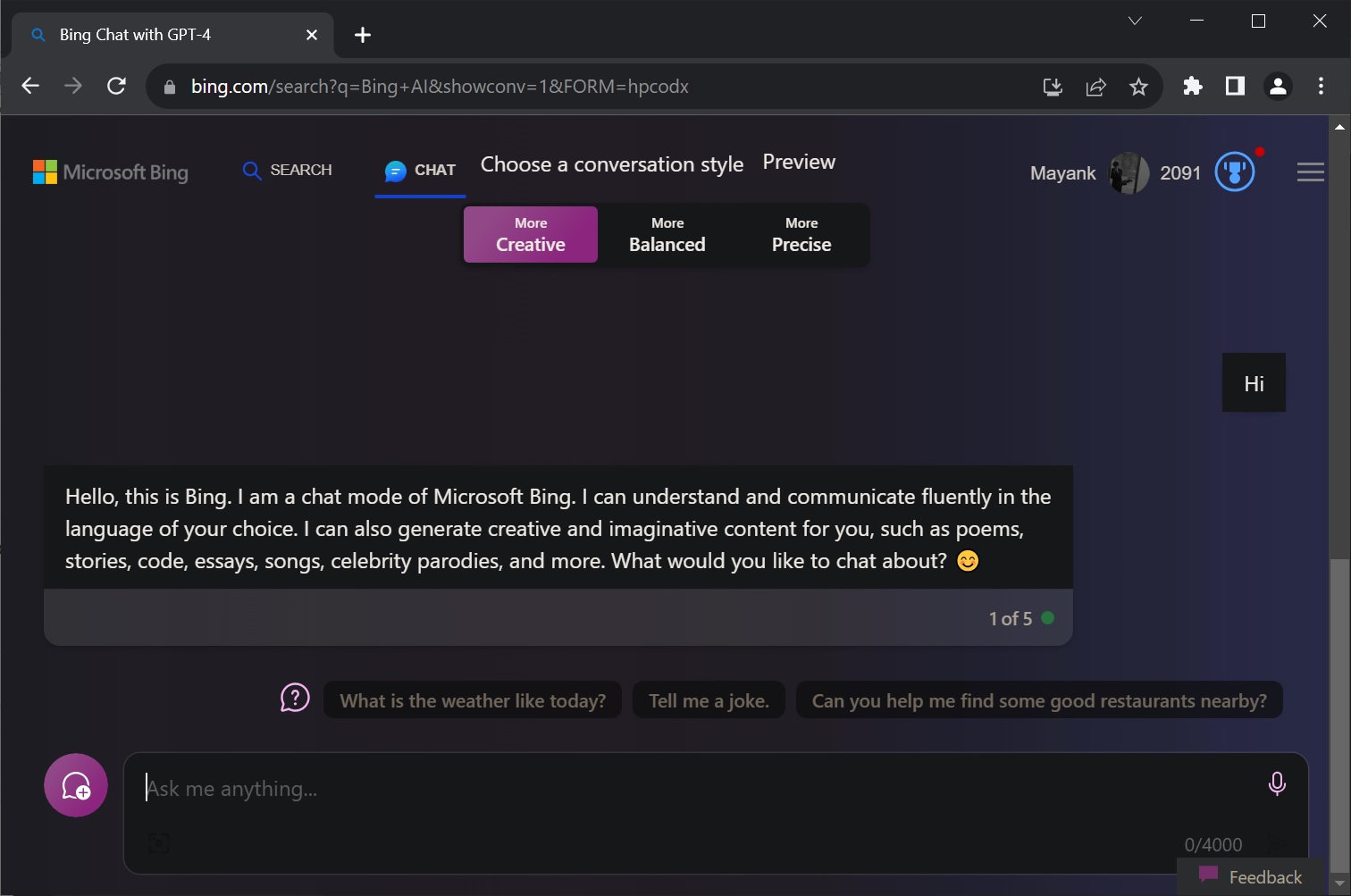 Bing Chat with 4000 characters in Chrome