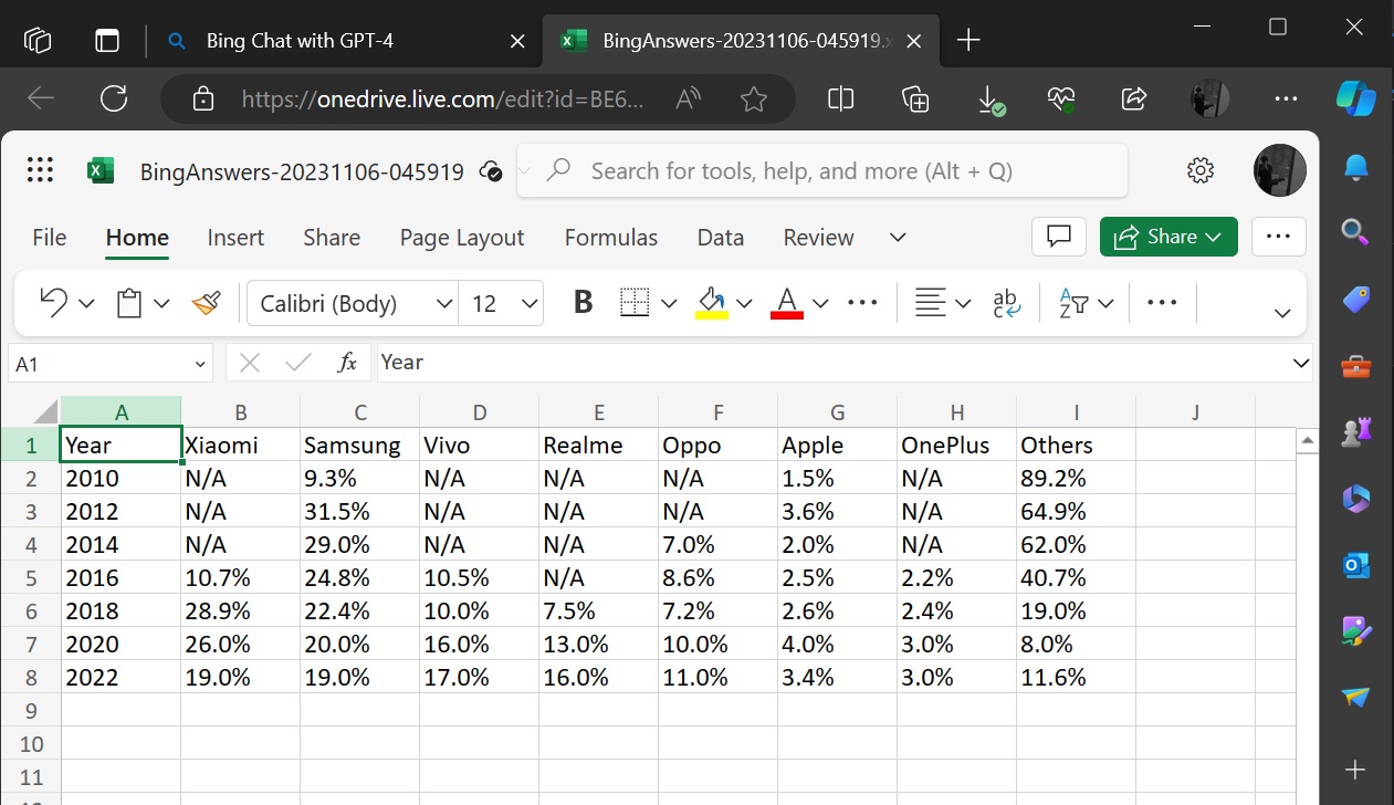 Bing with Excel