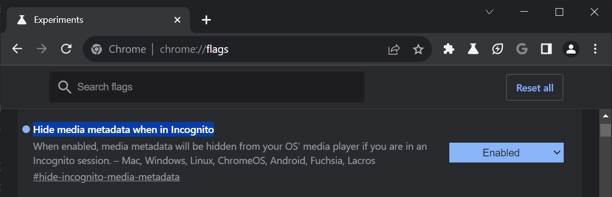 Chrome media metadata flag