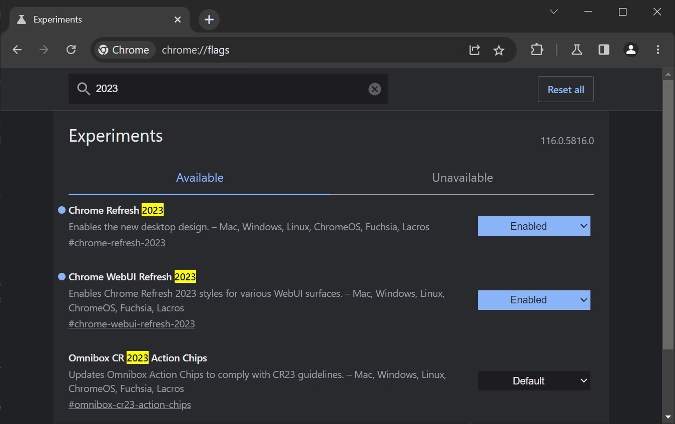 Enable Chrome Refresh 2023
