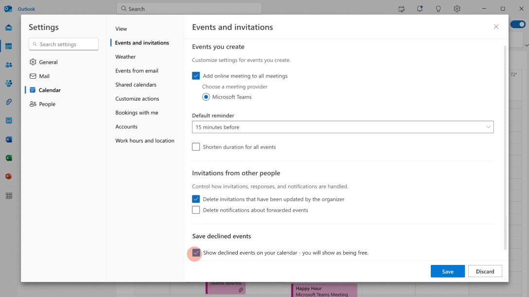 Events and invitations in Outlook