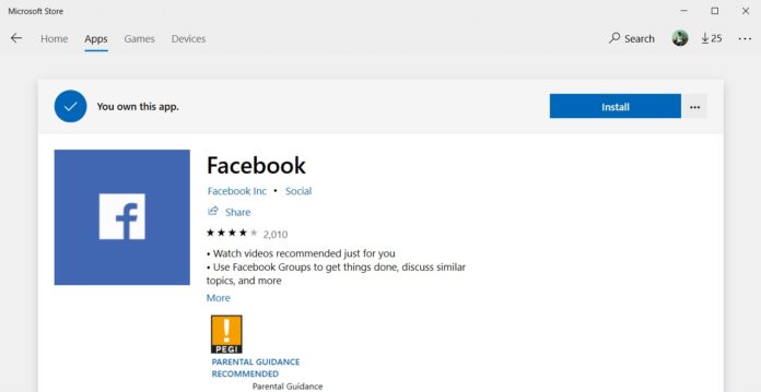 Facebook for Windows 10