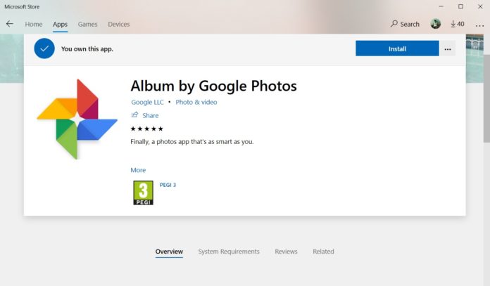 Google Photos app listing
