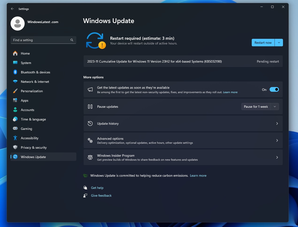 KB5032190 update for Windows 11