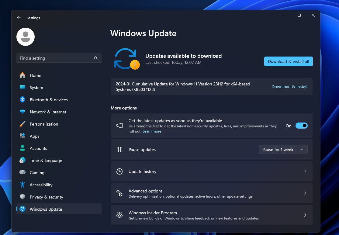 KB5034123 update for Windows 11