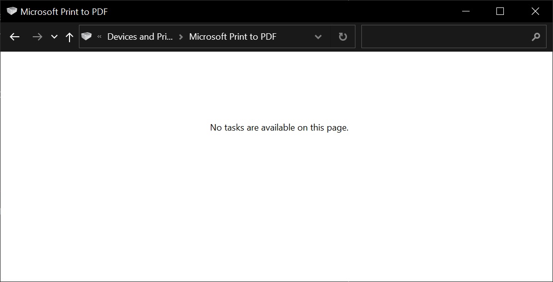 No tasks are available on this page in Control Panel