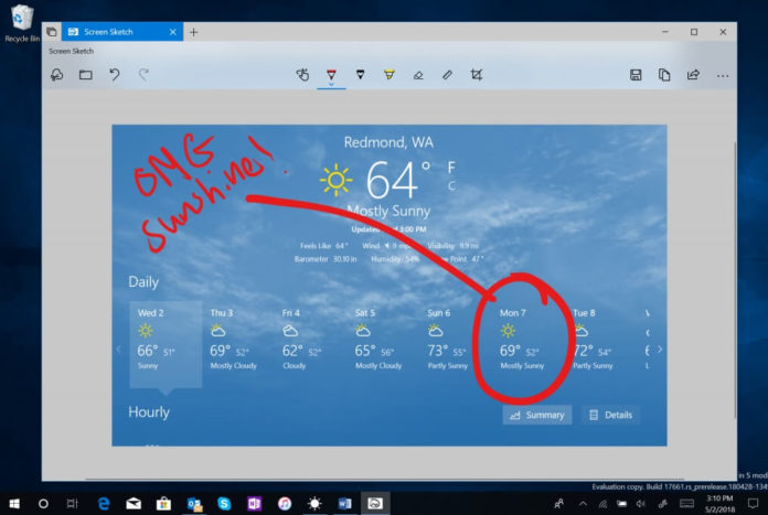 Screen snipping feature in Windows 10