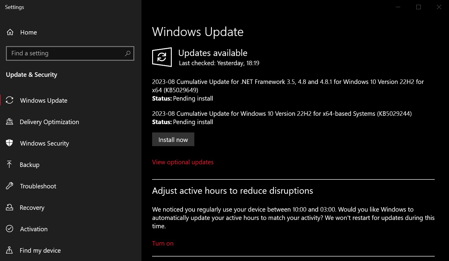 Windows 10 August 2023 cumulative update