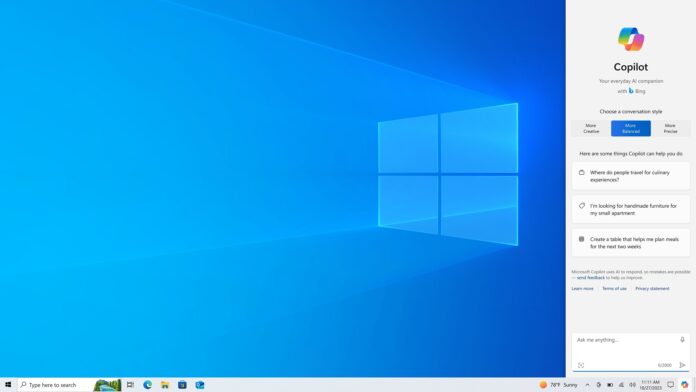 Windows 10 KB5032278 with Copilot