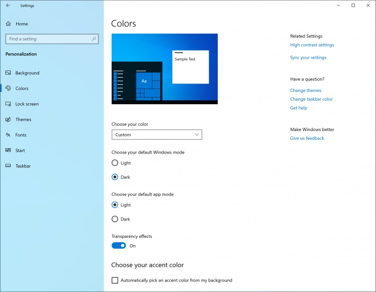 Windows 10 Light Theme settings