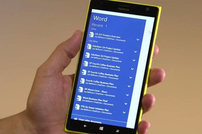 Windows 10 Mobile Office app
