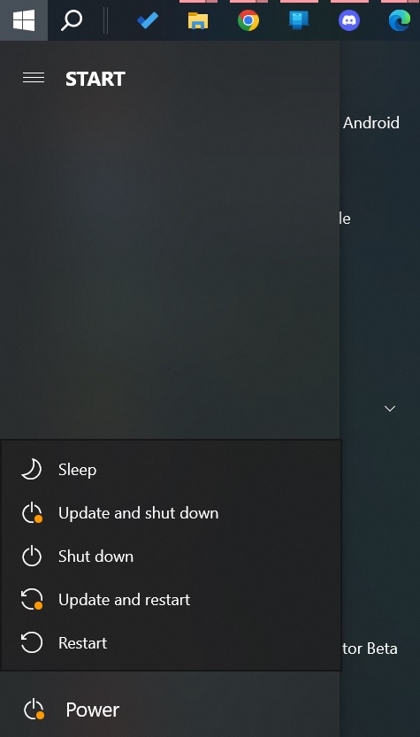 Windows 10 power options