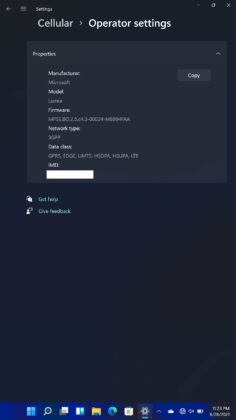 Windows 11 Cellular settings