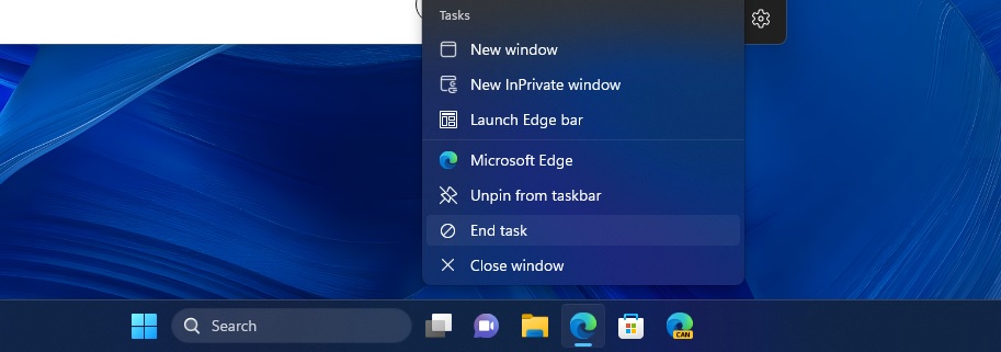 Windows 11 End task feature