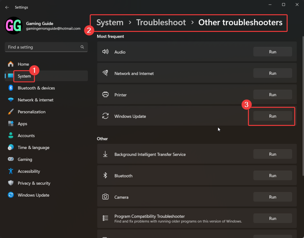 Run Windows Update troubleshooter