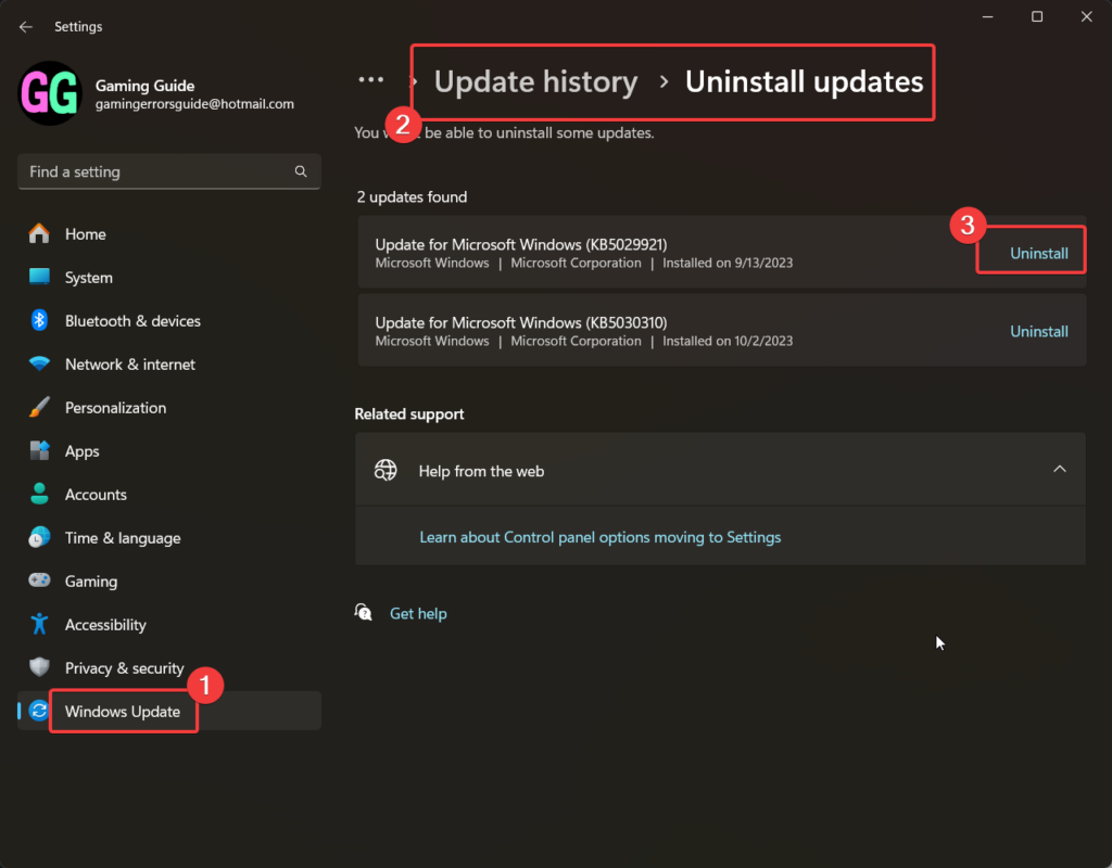 Uninstall updates in Windows 11 through Settings